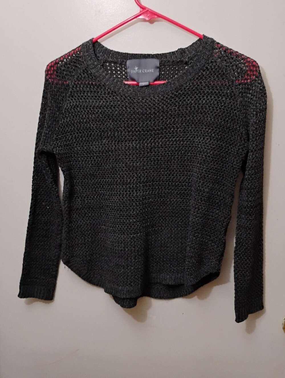 Paper Crane Dark Gray Open-Weave Crewneck Sweater